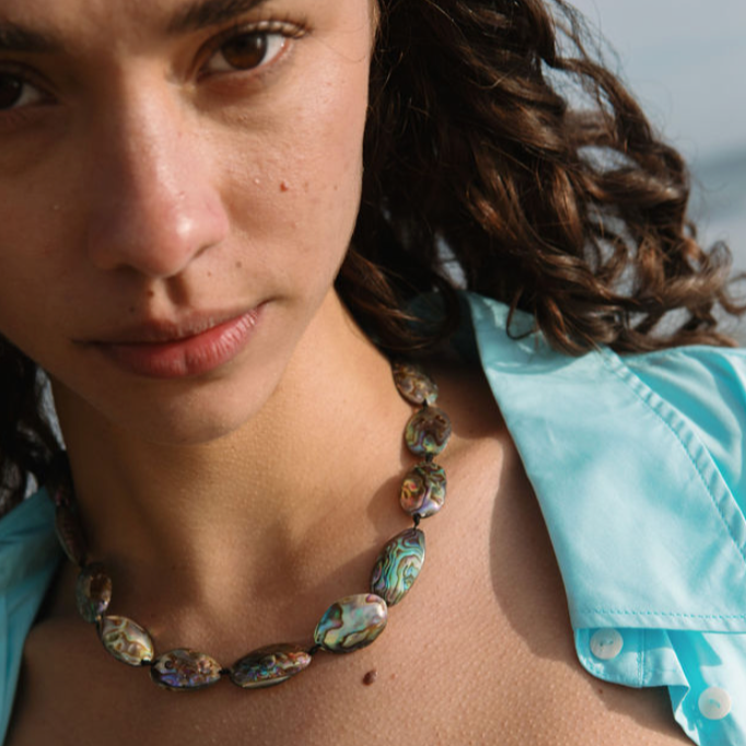 Abalone Shell Necklace Styled on Model
