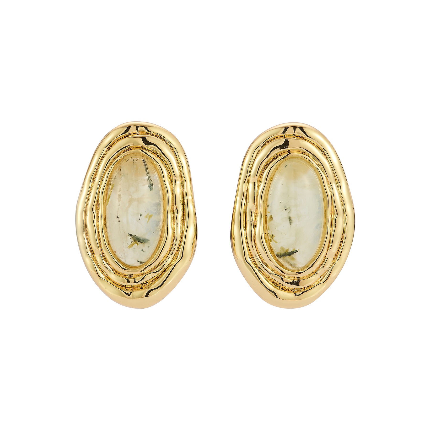 Carved Stone and Gold Earring Studs on background