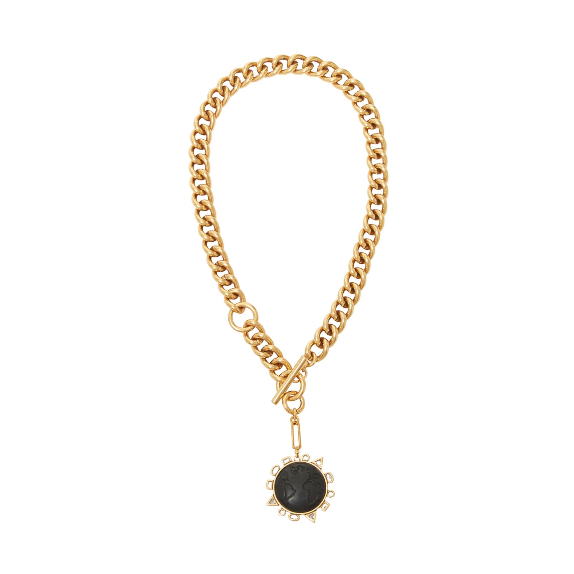 Black Globe Charm Chain Pendant Charm Necklace On Flat White Background