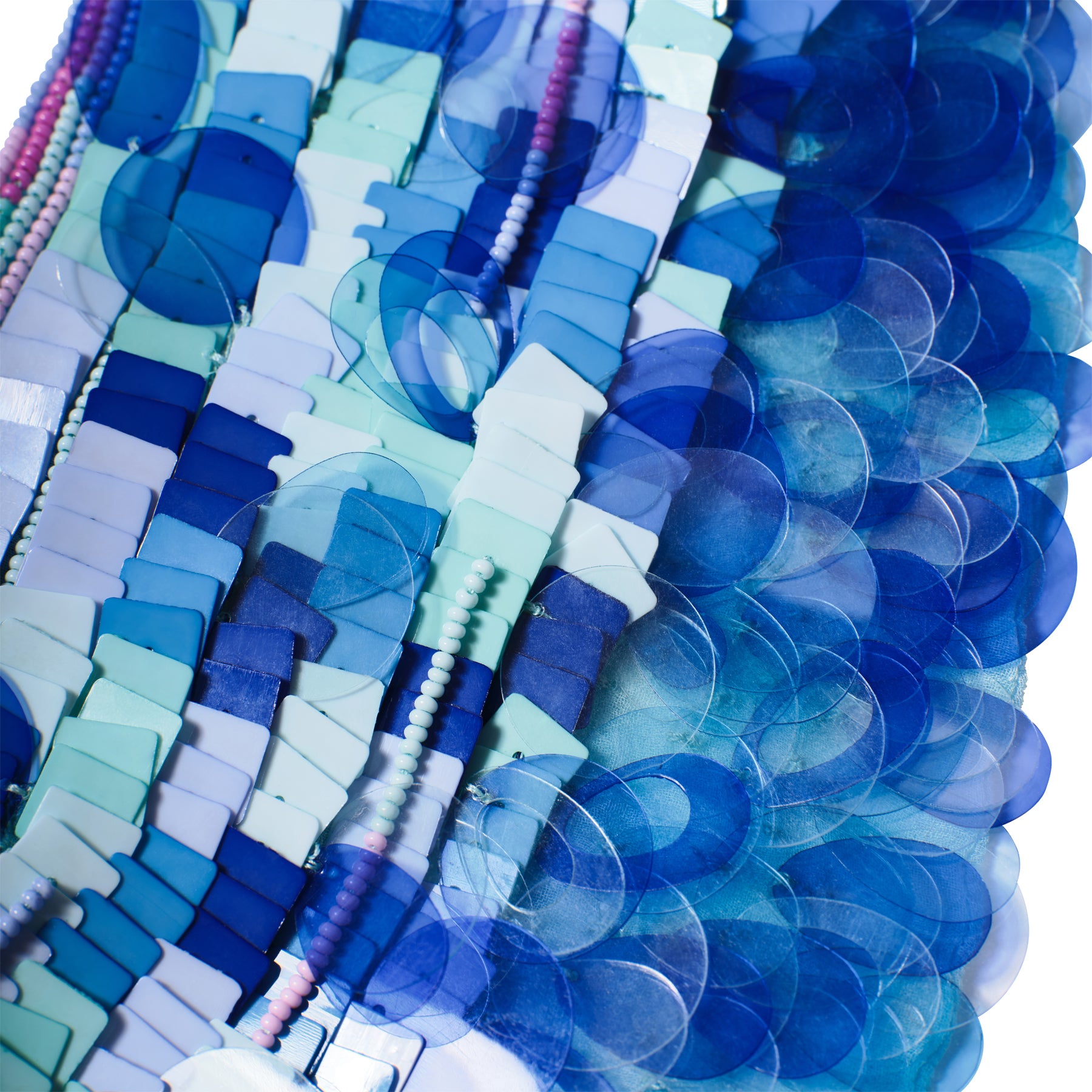 Blue Beaded and Sequin Scarf Necklace Details Shot