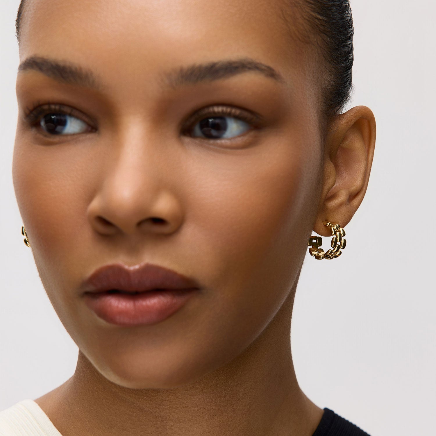 Gold Chain Hoop Earrings Styled on Model