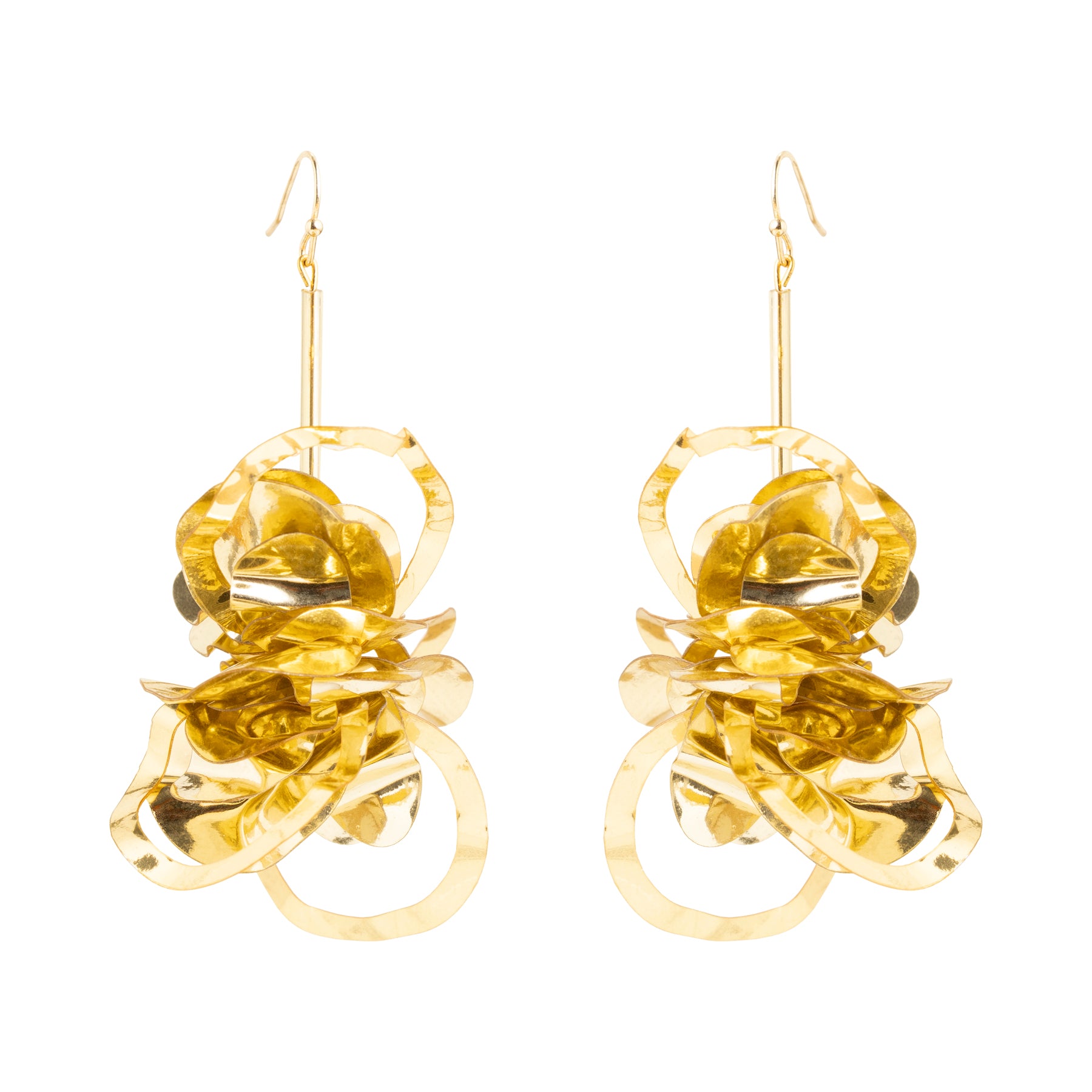 Gold Sequin Drop Earrings on White Background