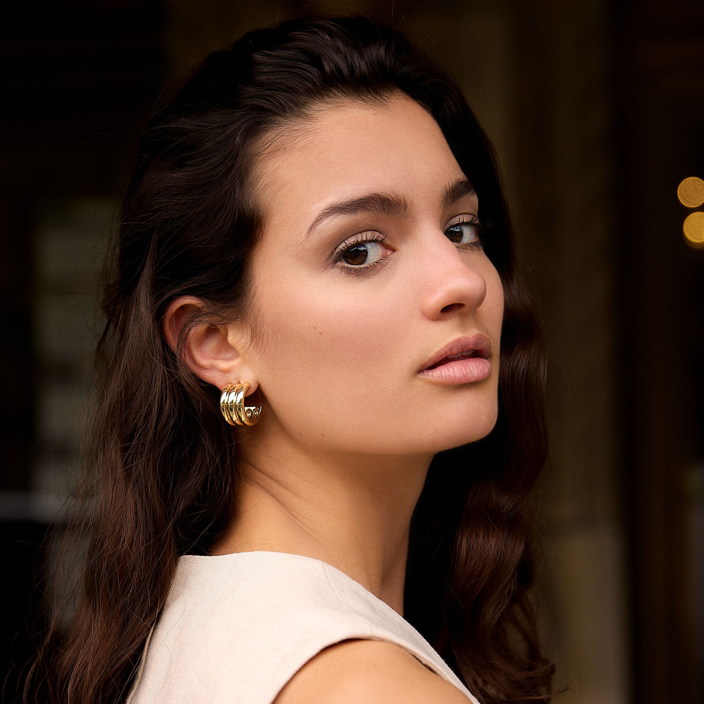 Gold Hoop Earrings Styled on Model