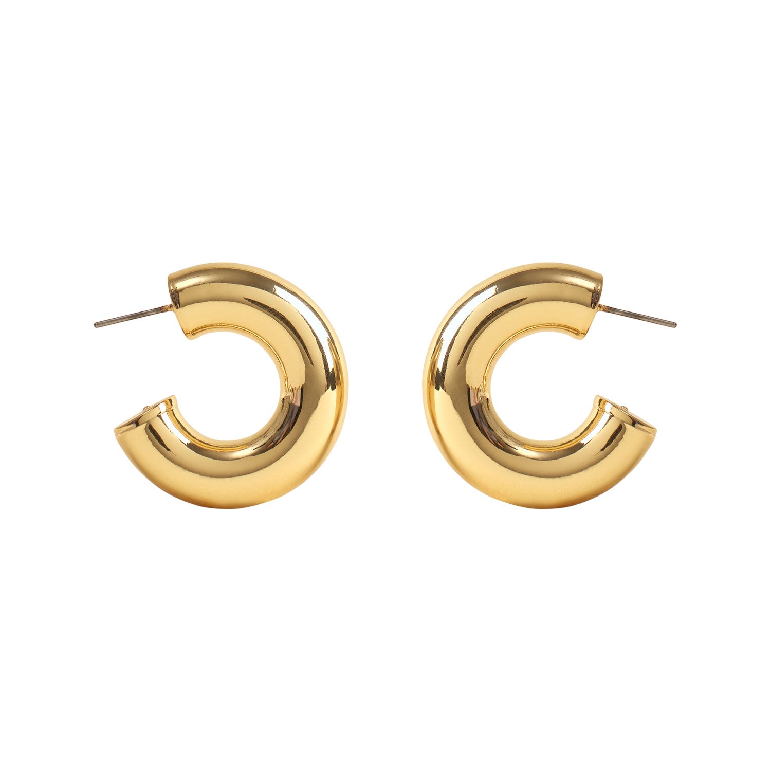 Gold Hoop Earrings on Flat White Background