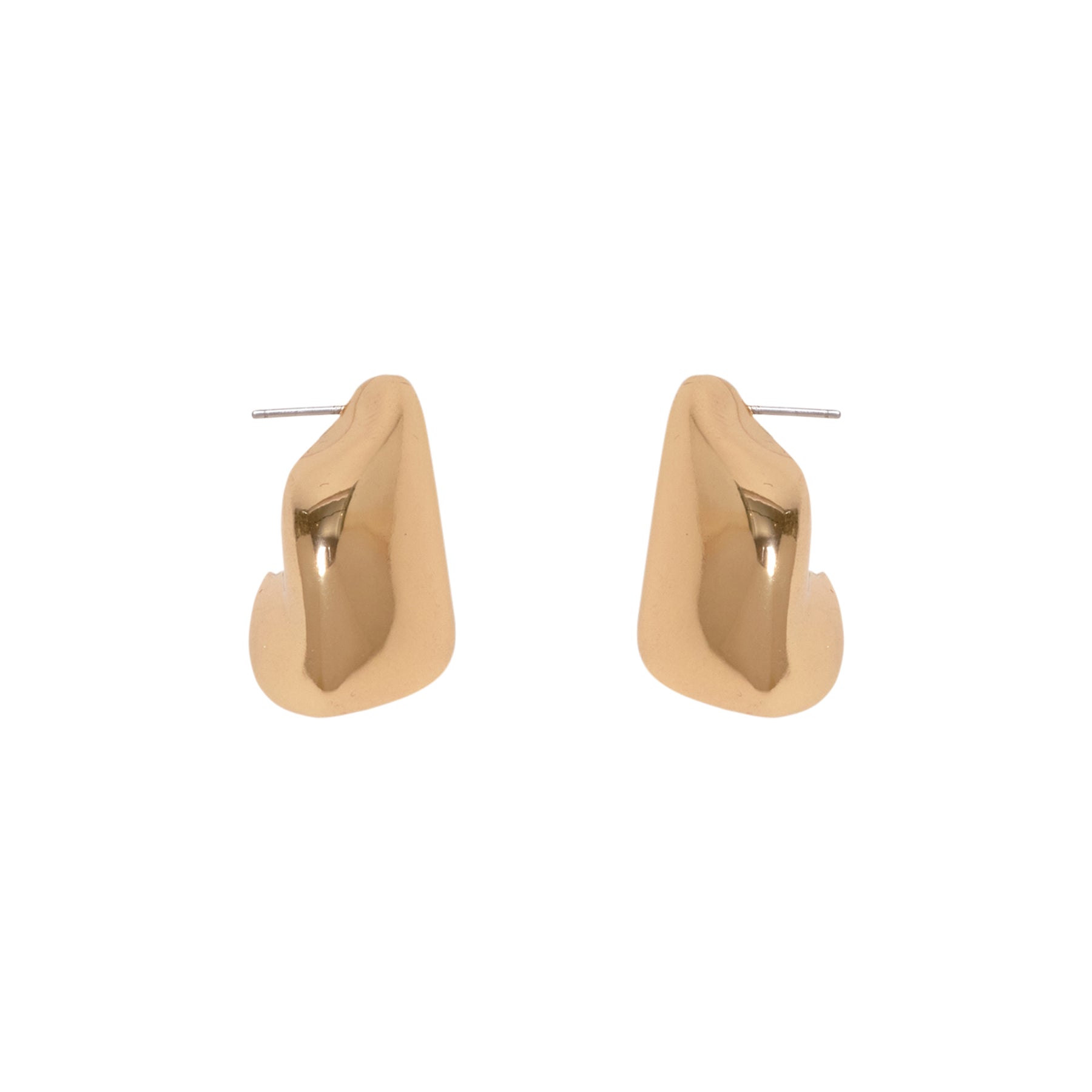 Gold Organic Stud Earrings On Flat White Background