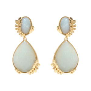 Stone and Gold Double Drop Earrings on Flat White Background