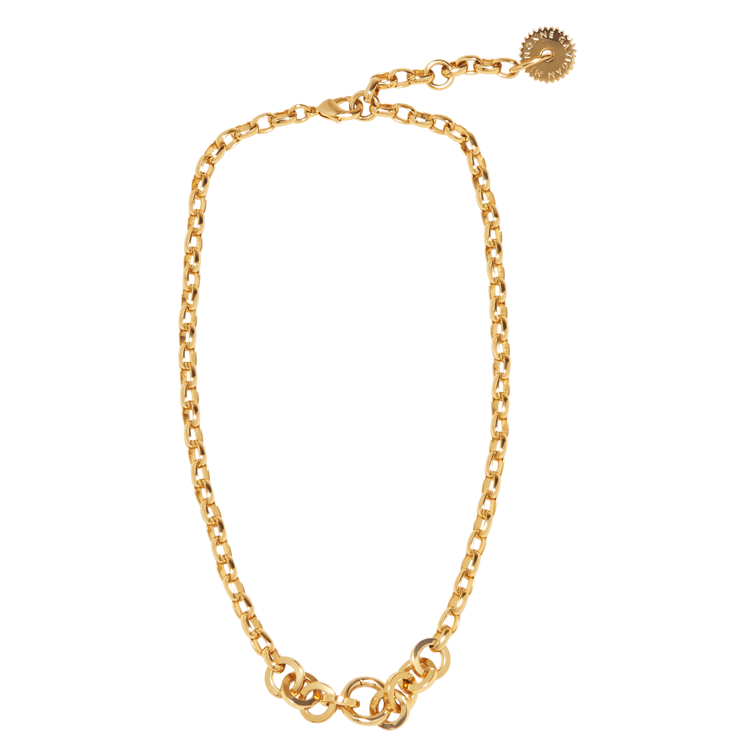 Gold chain bracelet on white background