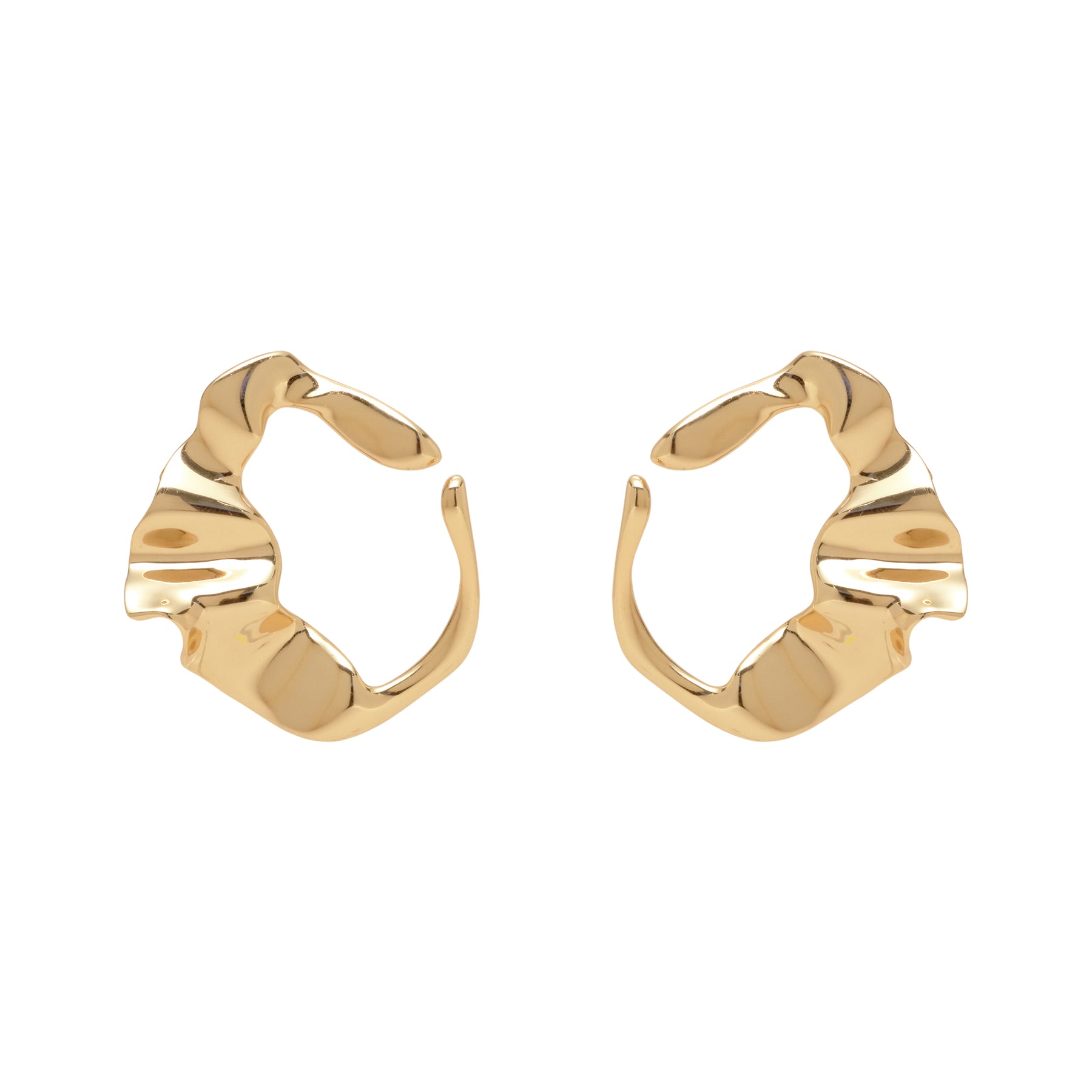 Organic Gold Stud Earrings on Flat White Background