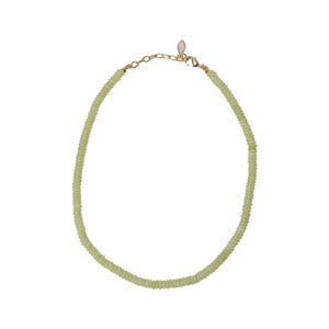 Lime Green Beaded Strand Necklace on Flat White Background