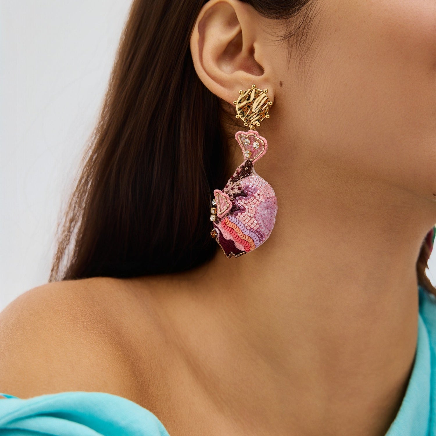 Pink Fish Earring on Model