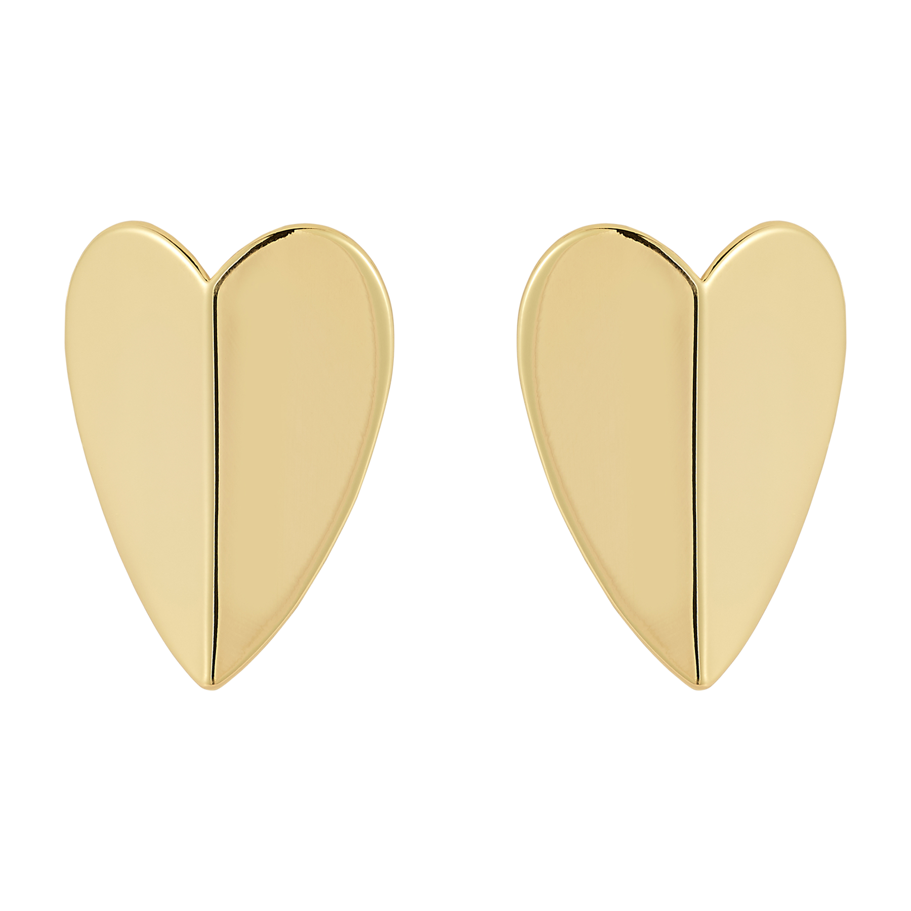 Gold heart-shaped earrings on a white background