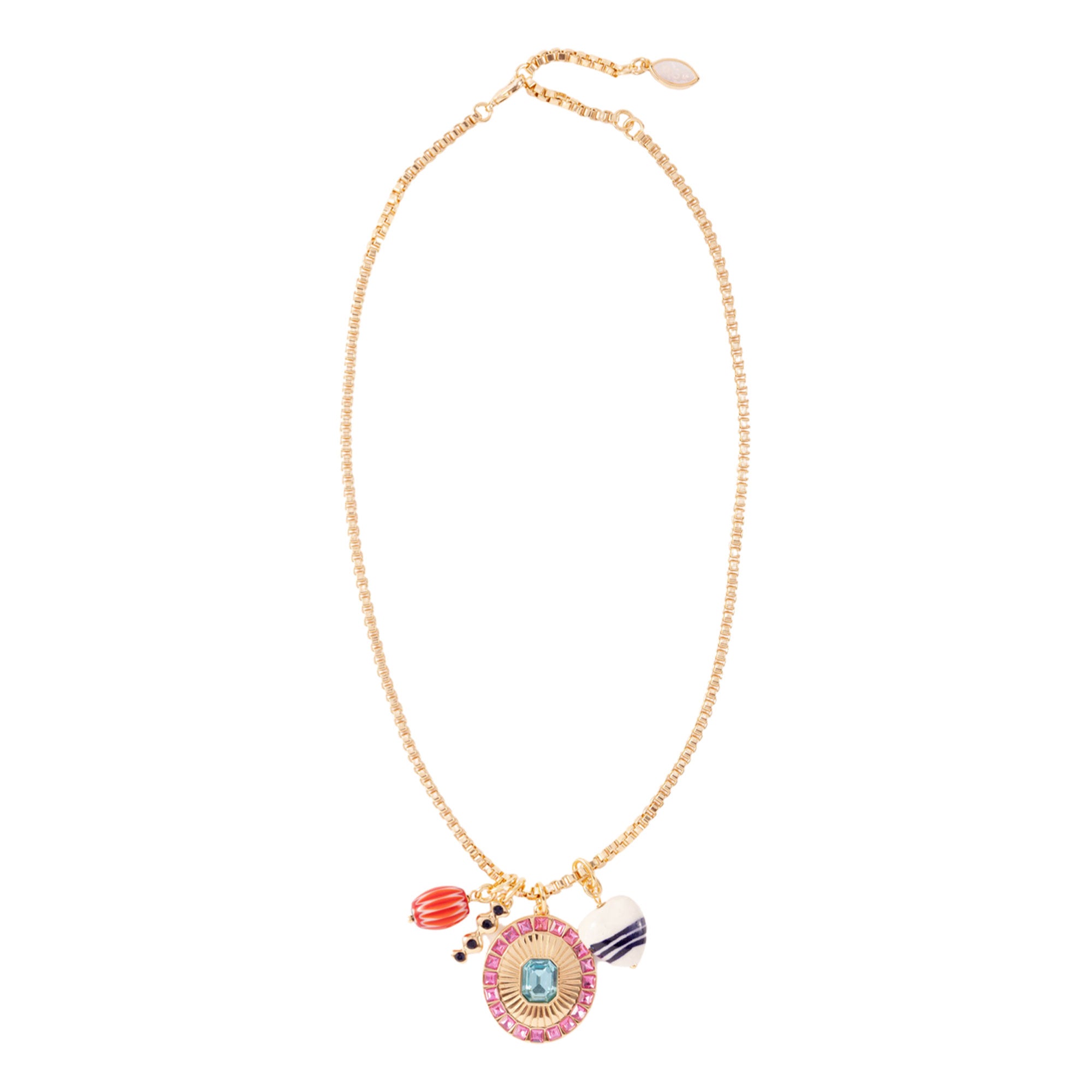 Necklace with colorful pendant on a white background