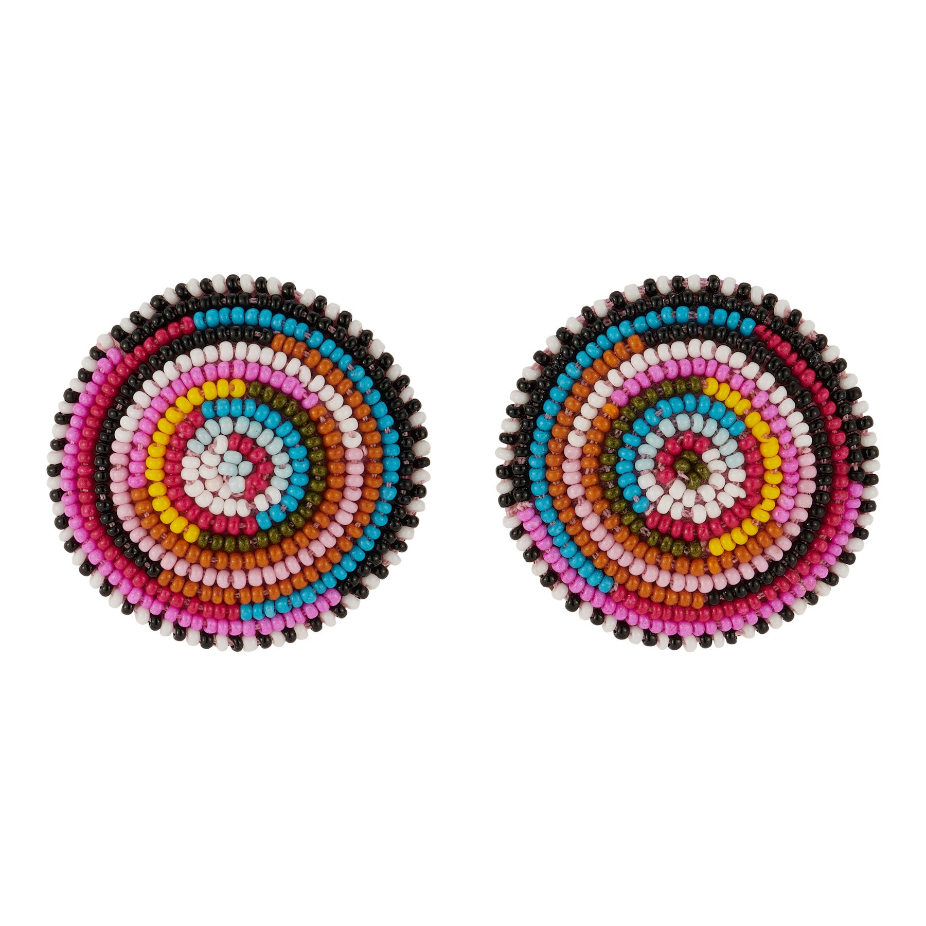 Multi-Colored Beaded Stud Earrings on Flat White Background
