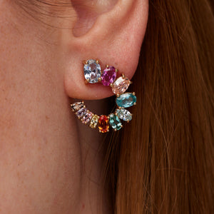 Multi-Colored Crystal Stud Earrings on Model's Ear