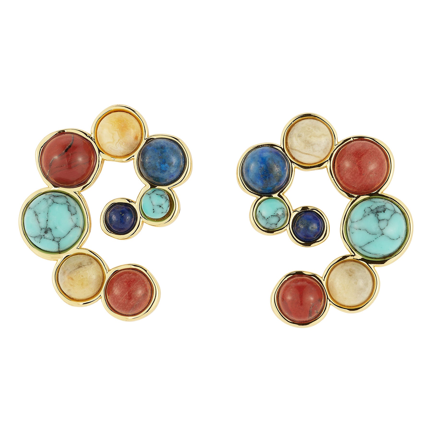 Pair of earrings with semi-precious stones on white background