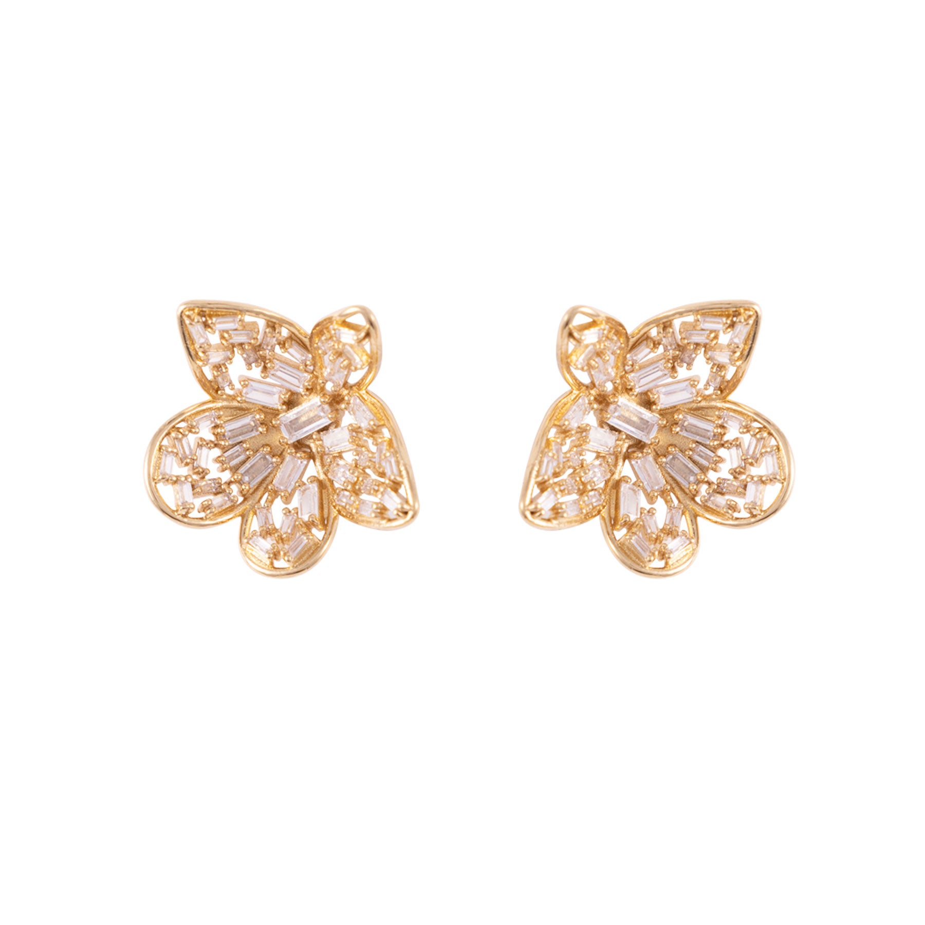 Gold and crystal floral shaped wire stud