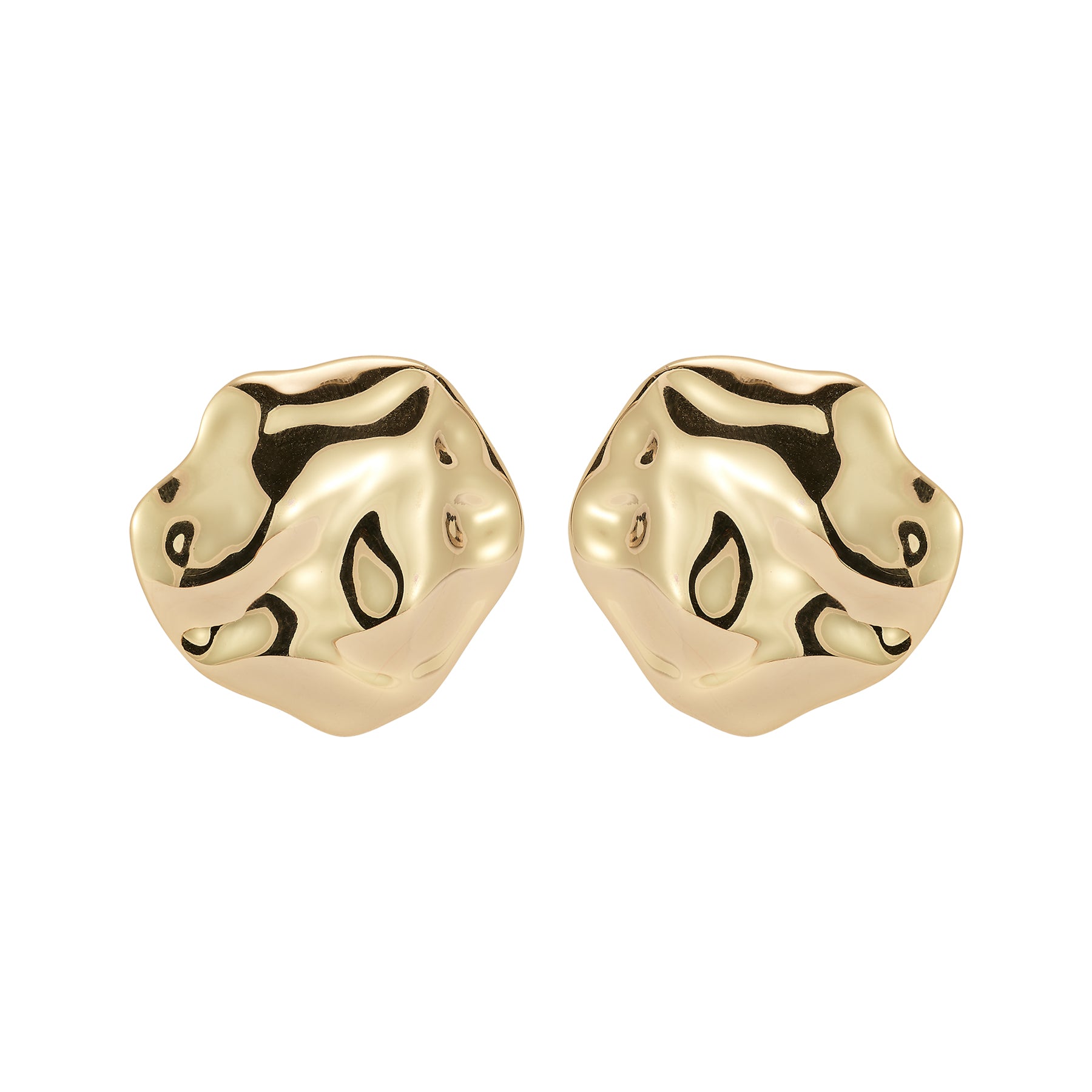 Gold Round Stud Earrings on Flat White Background