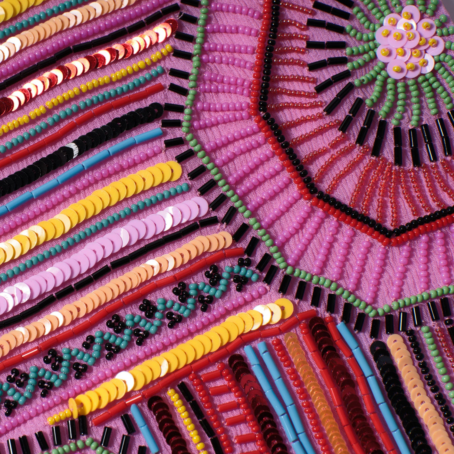 Pink and Multi-Colored Beaded Scarf Necklace Details View