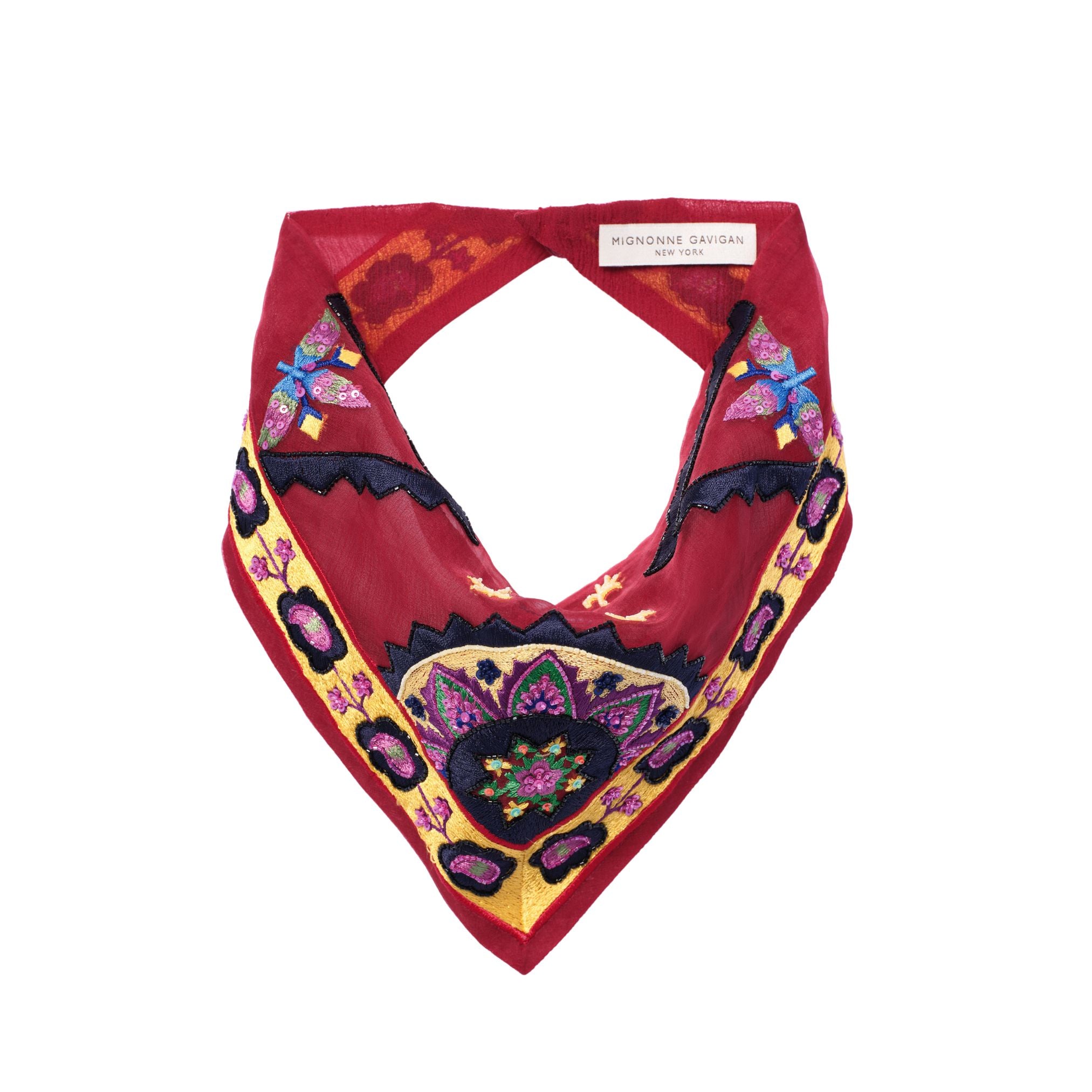 Red Bandana with Colorful Pattern on Flat White Background