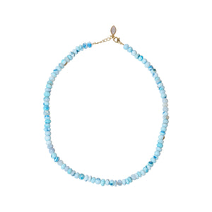 Blue Beaded Strand Necklace on Flat White Background