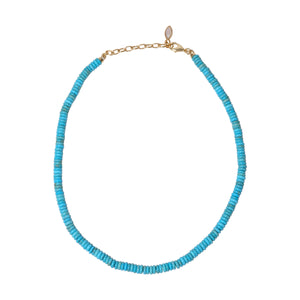 Turquoise Bead Strand Necklace on Flat White Background