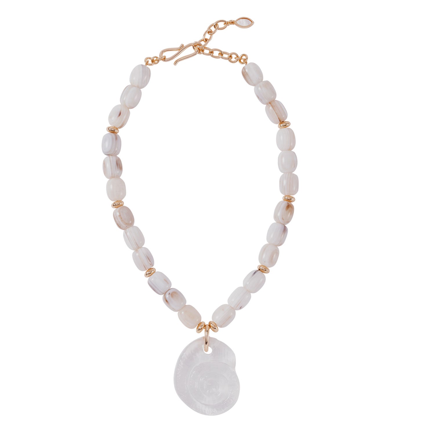 White shell shaped pendant on semi precious stone necklace
