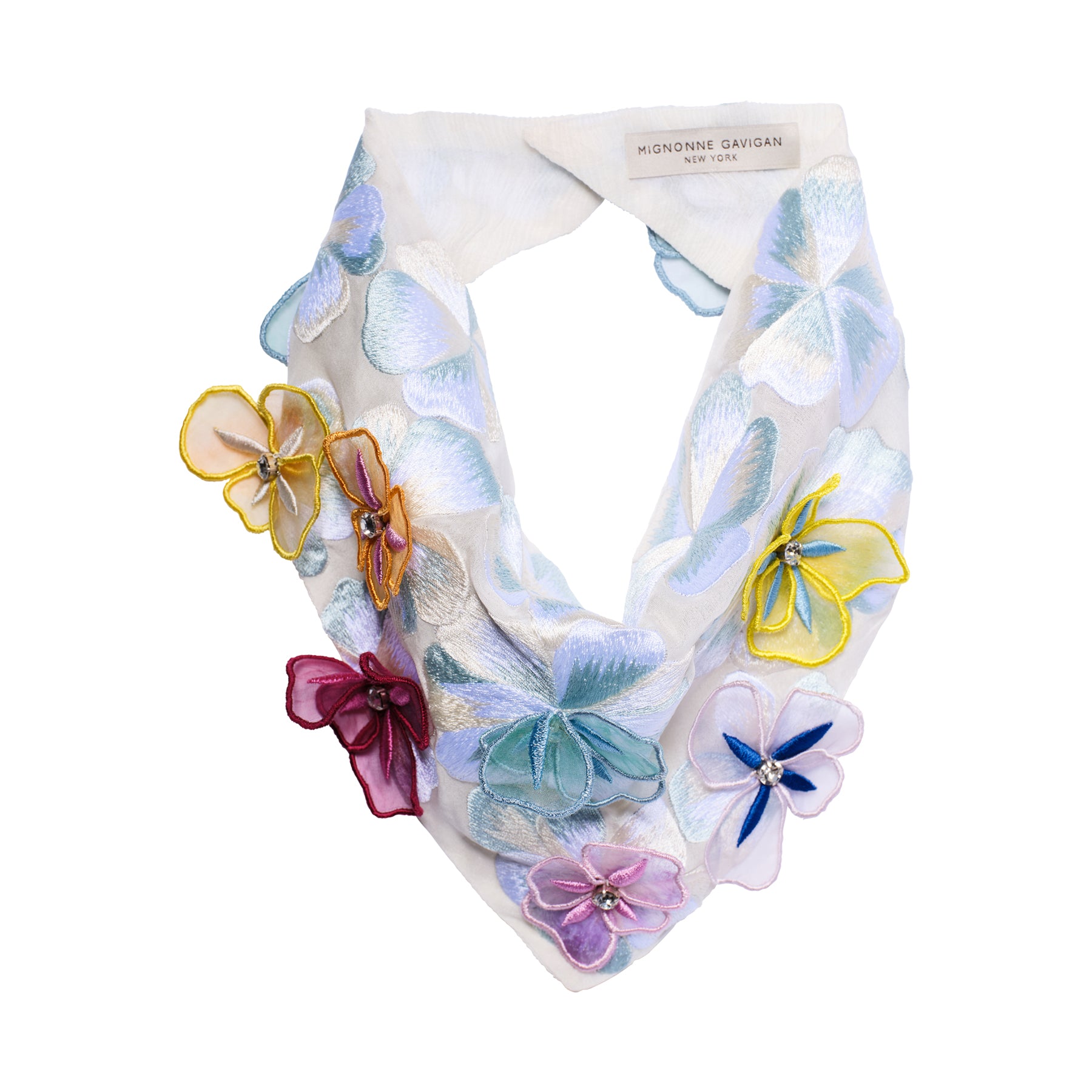 Multi-Colored Flower Embroidered Bandana On Flat White Background