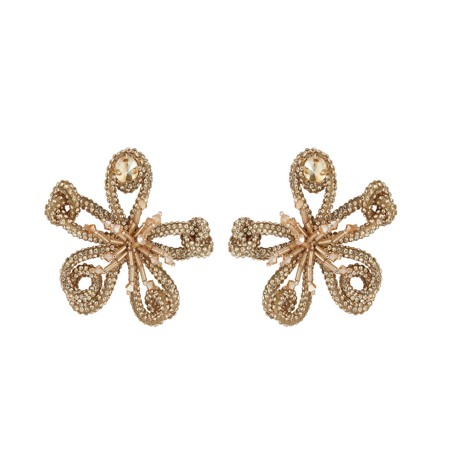 Pair of gold butterfly-shaped earrings on a white background