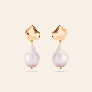 freshwater pearl drop earrings with gold organic shapes