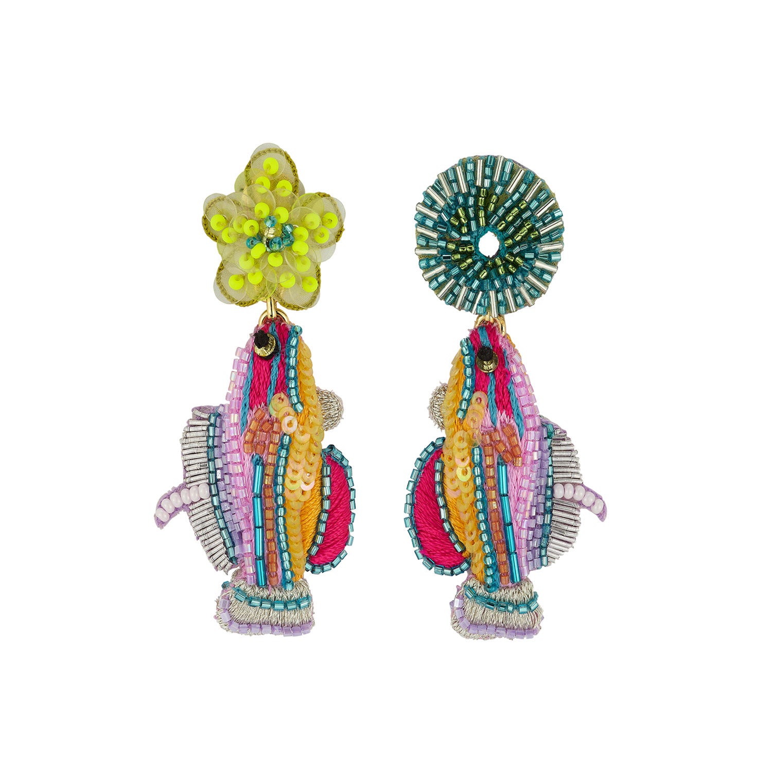 Colorful beaded earrings on a white background