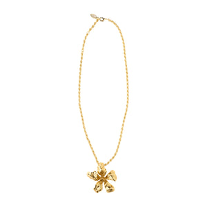 Gold Flower Pendant Necklace on White Background