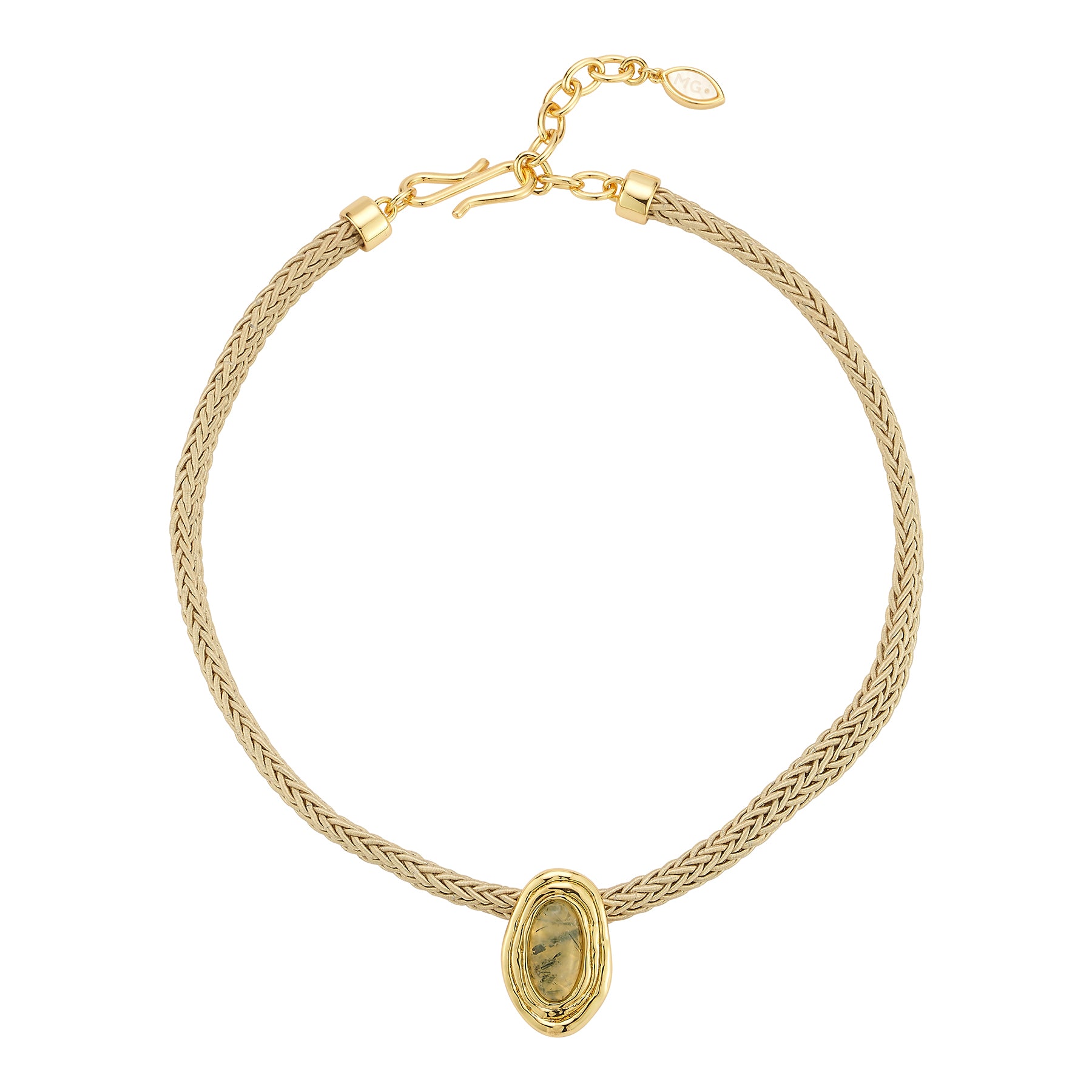 Gold necklace with a pendant on a white background