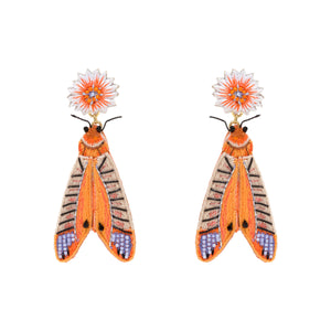 Orange Multi Double Drop Moth Earrings on Flat White Background