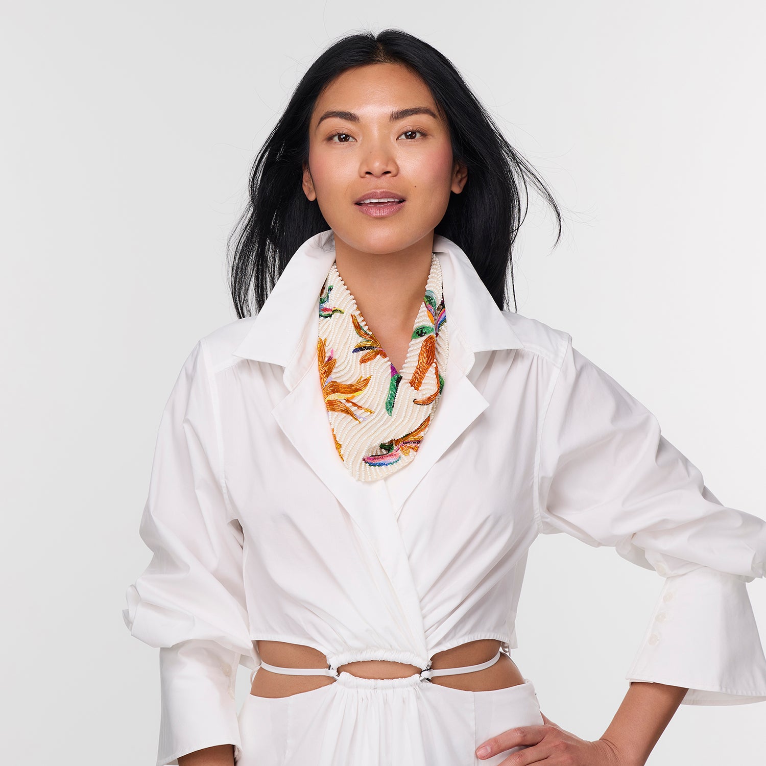 Model wearing Birds of Paradise Bandana Scarf Necklace