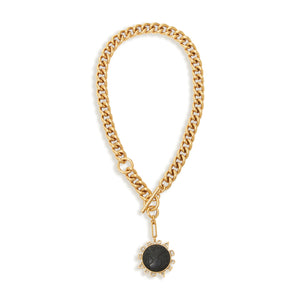 Black Globe Charm Chain Pendant Charm Necklace On Flat White Background