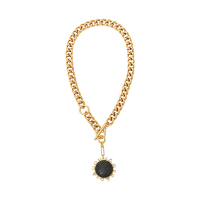 Black Globe Charm Chain Pendant Charm Necklace On Flat White Background