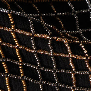 Black Mini Scarf Necklace with Metallic Beading