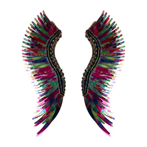 Black Rainbow Wing Earrings on Flat White Background