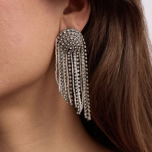 Black and Silver Crystal Dangle Earrings Styled on Model's Ear