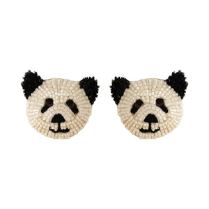 Beaded Panda Stud Earrings on Flat White Background