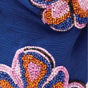 Blue Fabric with Orange, Pink, and Blue Beading