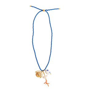 Blue Chord Pendant Charm Necklace on Flat White Background