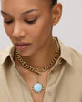 Crystal and Gold Compass Chain Pendant Necklace Styled on Model's Neck