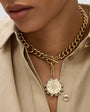 Crystal and Gold Compass Chain Pendant Necklace Styled on Model's Neck