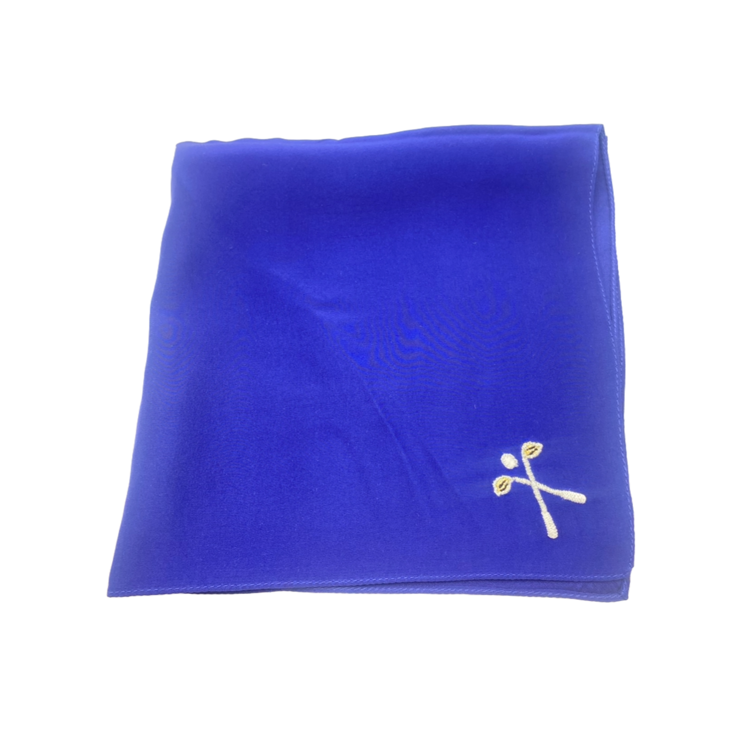 Blue Golf Club and Ball Embroidered Pocket Square on Flat White Background