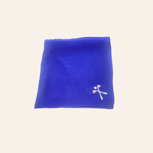 Blue Golf Club and Ball Embroidered Pocket Square on Tan Background