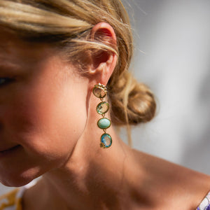 Glass Charm and Stone Dangle Earrings Styled on Maggie