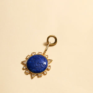 Dark Blue Carved Globe Charm with Crystal and Gold Accents
