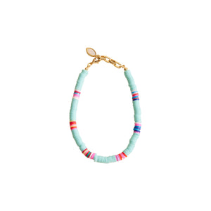 Turquoise and Multi Rubber Beaded Anklet with Gold Chain on White Background