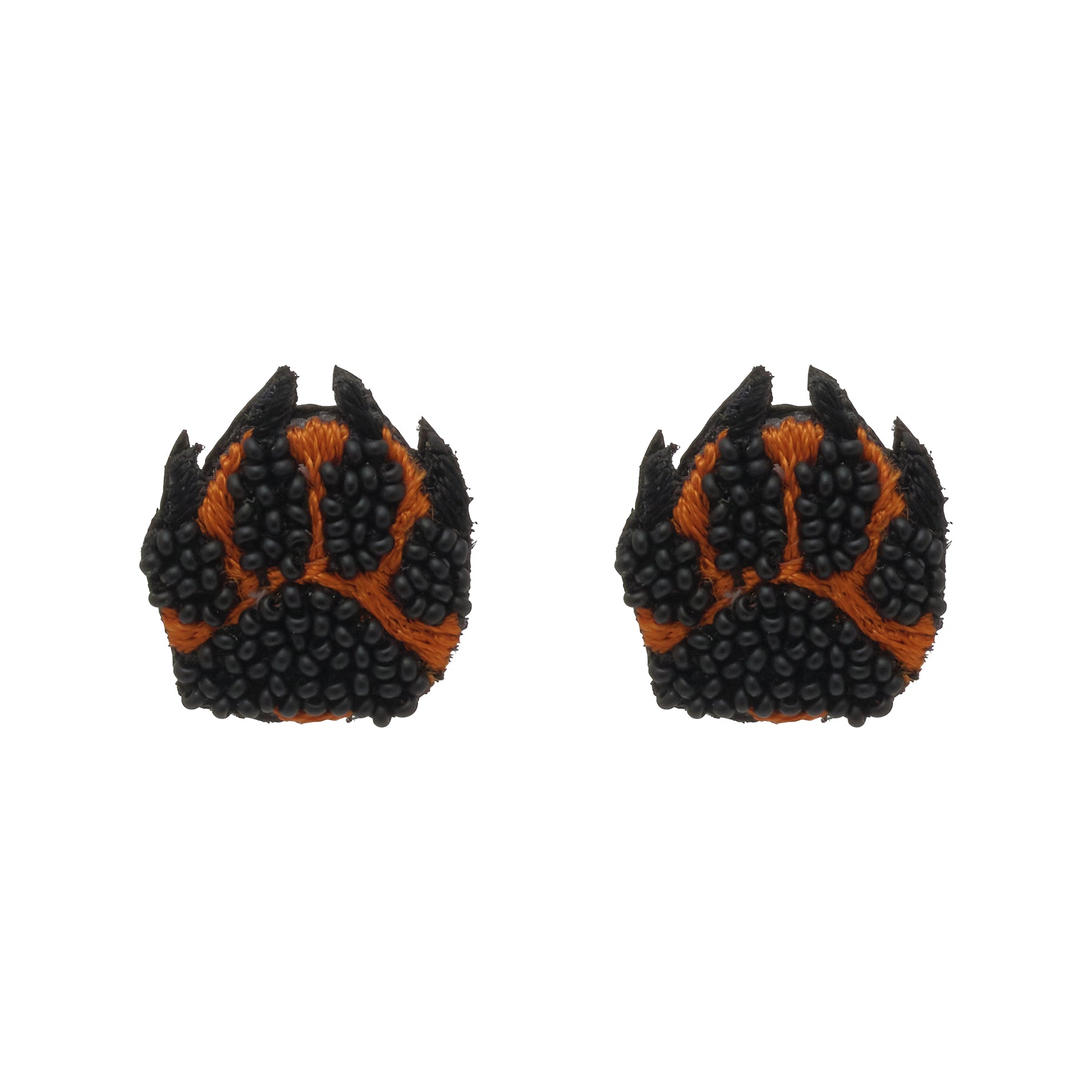 Brown and Black Beaded Panther Paw Studs on Flat White Background